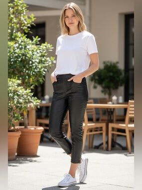 Halston Black Pleather Pants with pockets SZ:S